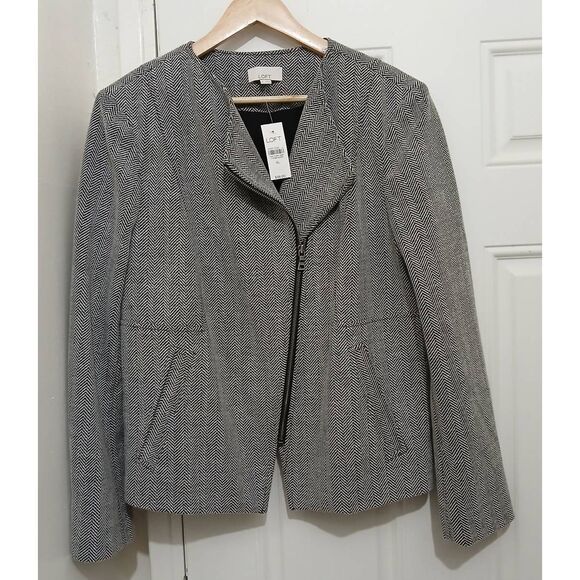 Ann Taylor womens xl  herringbone fall jacket black and white - Picture 1 of 8